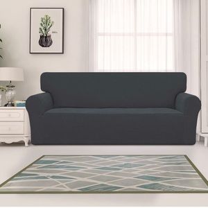 Oversized Sofa Stretch Jacquard Couch Cover Slipcover w Anti-Slip Foam Dark Gray